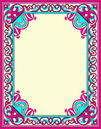 Ornate Teal Pink Floral Border Rug