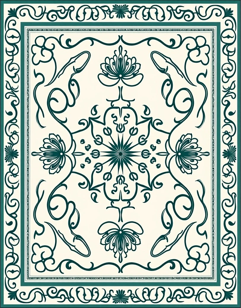 Deep Teal Floral Mandala Medallion Rug