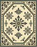 Cream and Black Medallion Motif Rug
