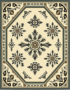 Cream and Black Medallion Motif Rug