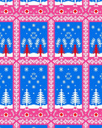 Bold Pink White Christmas Tree Snowflakes Rug