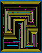 Retro Arcade Maze Yellow Blue Pink Rug