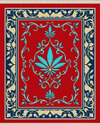 Crimson Red Turquoise Leaf Scroll Rug
