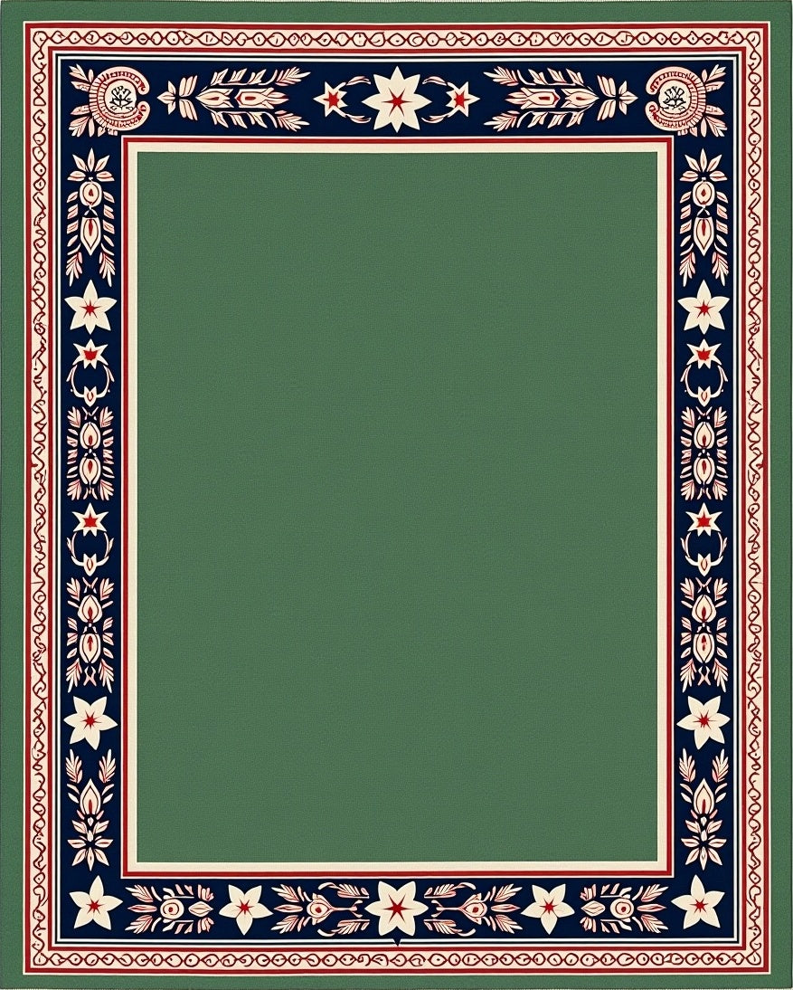 Green Deep Blue Floral Star Medallion Rug