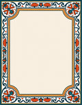 Orange Teal Floral Scroll Frame Rug