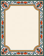 Orange Teal Floral Scroll Frame Rug