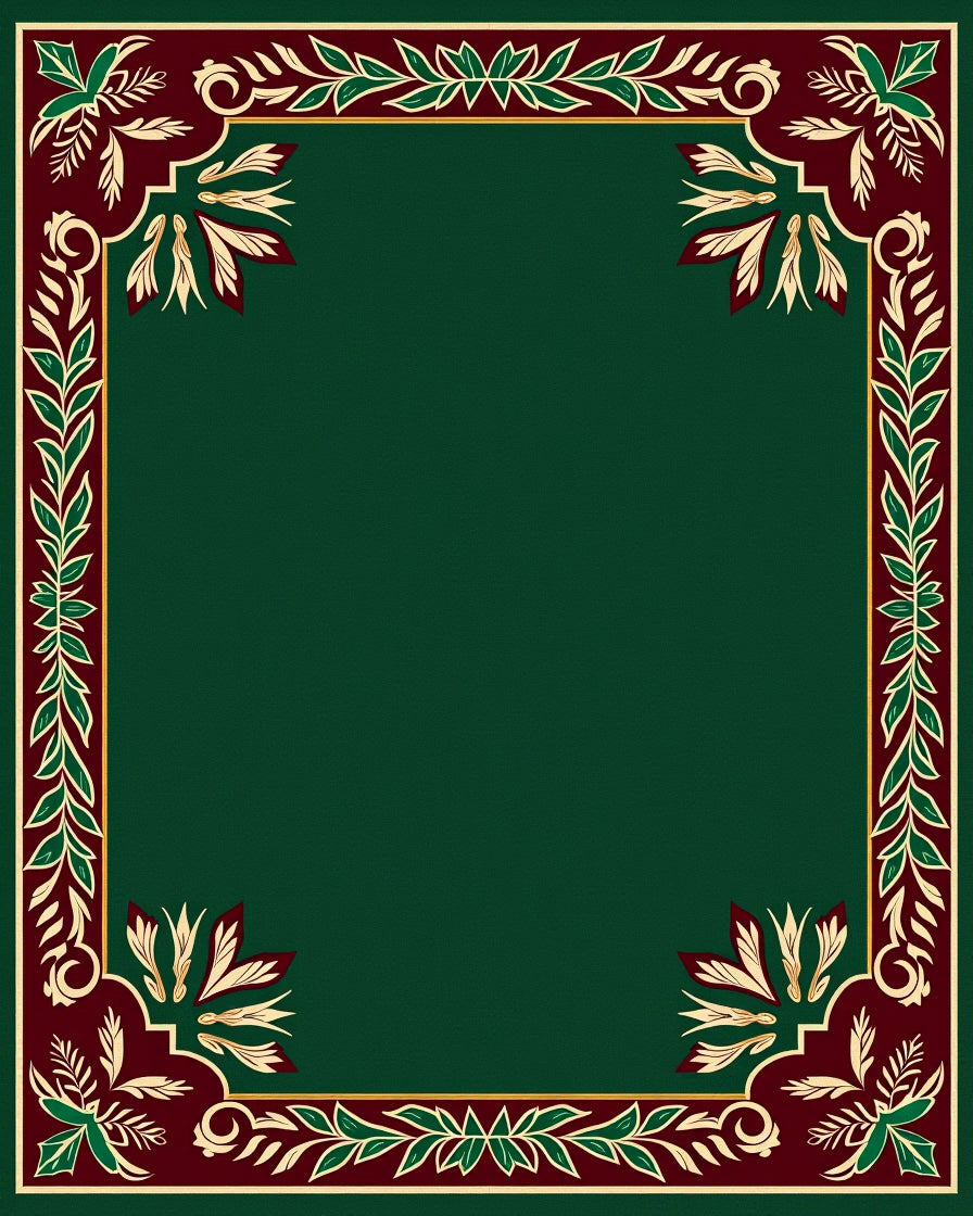 Emerald Green Botanical Floral Border Rug