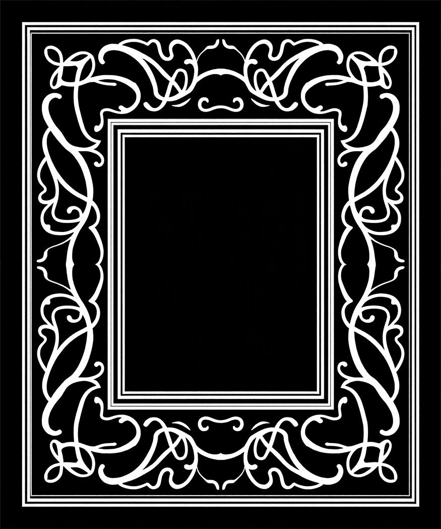 White Scrollwork Square Frame Accent Rug