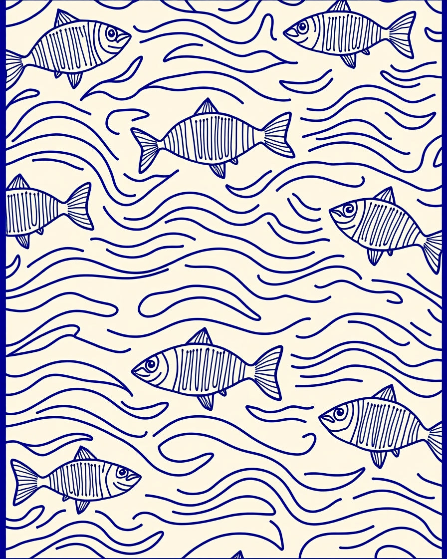 Blue Fish Aquatic Marine Life Rug