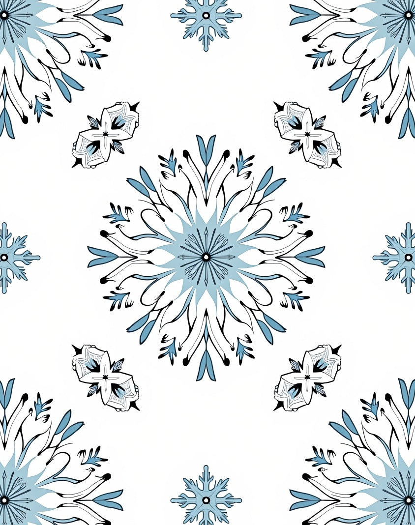 Pale Blue Snowflake Medallion Collection Rug