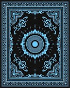 Electric Blue Sunburst Floral Border Rug