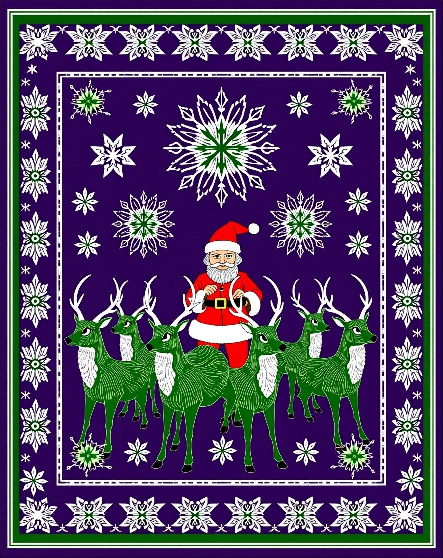 Purple Santa Reindeer Snowflake Border Rug