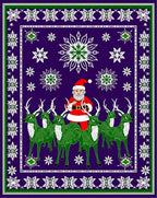 Purple Santa Reindeer Snowflake Border Rug