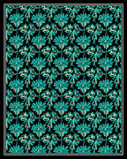 Teal Black Flourishing Vine Scrollwork Rug