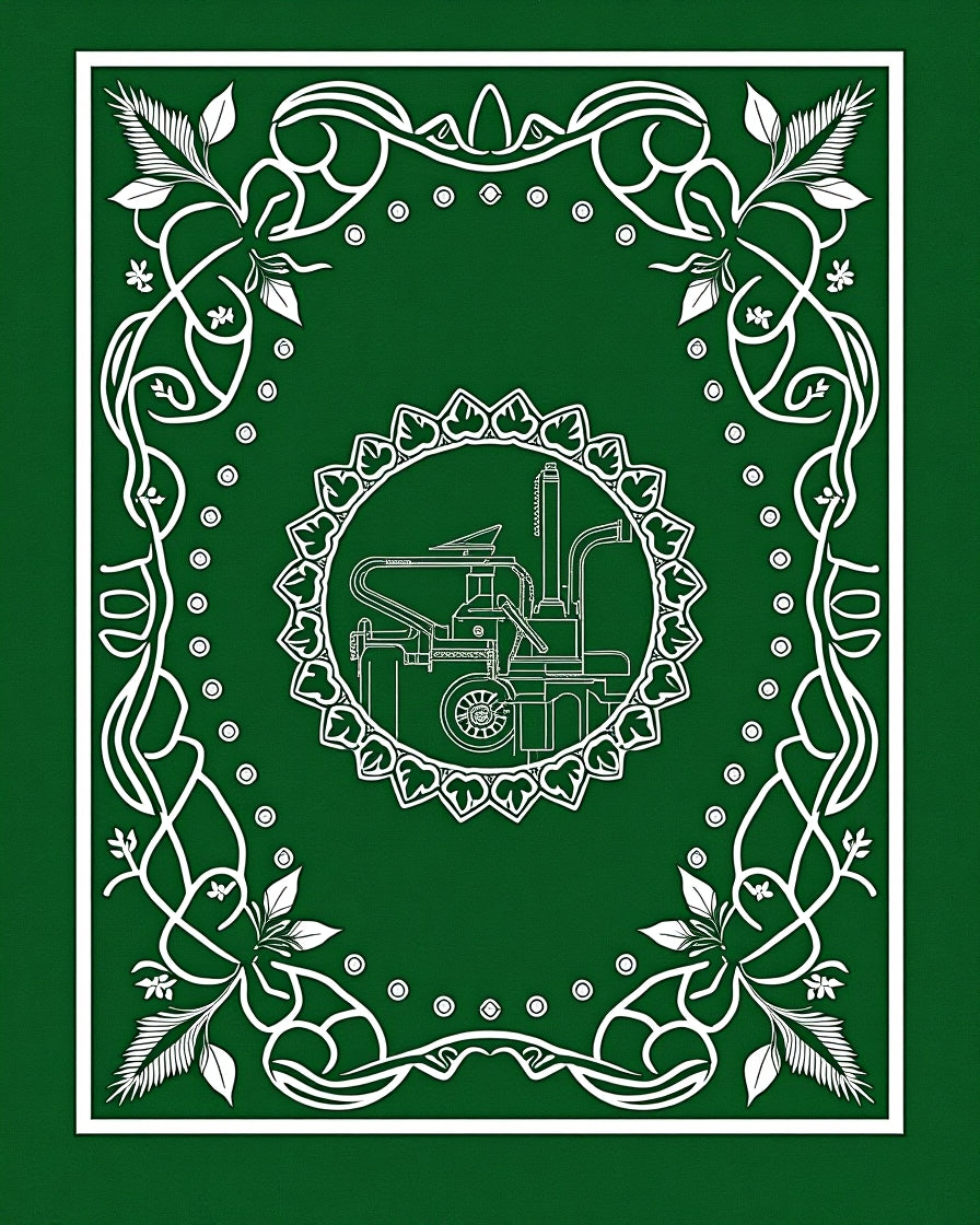 Emerald Green Botanical Machine Frame Rug