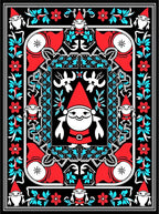 Whimsical Gnome Red Aqua Floral Border Rug