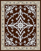 Ornate White Filigree Brown Botanical Rug