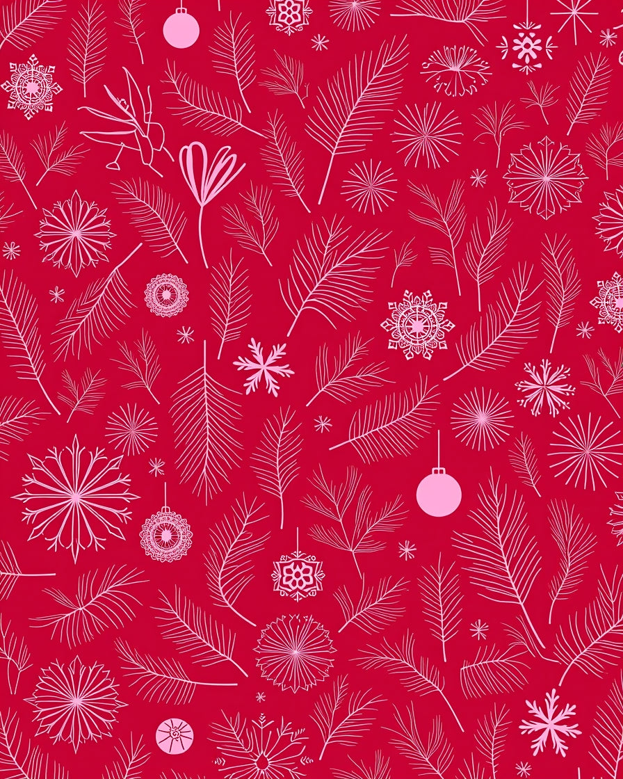 Crimson Pine Branches and Snowflakes Rug