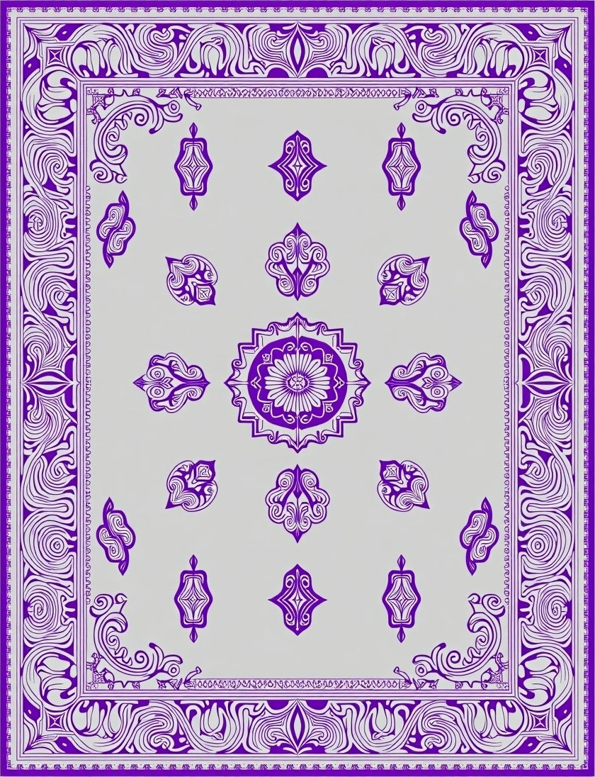 Ornate Purple Blossom Medallion Rug