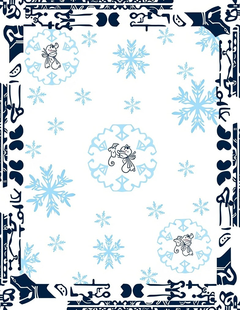 Whimsical Snowman Snowflake Winter Border Rug