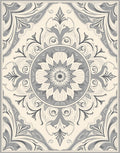 Elegant Cream Gray Floral Mandala Rug