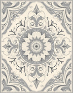 Elegant Cream Gray Floral Mandala Rug