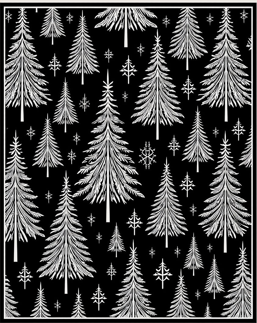 Black White Pine Forest Snowflake Trees Rug