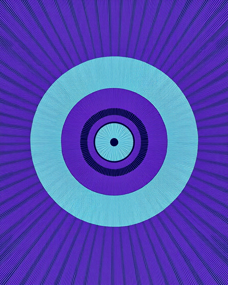 Concentric Circles With Sunburst Rays Rug