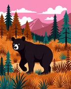 Forest Bear in Pink Mountain Sky Rug