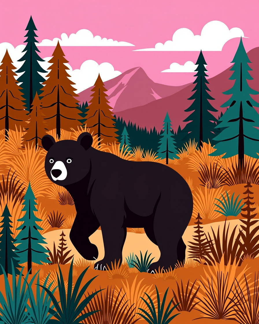 Forest Bear in Pink Mountain Sky Rug