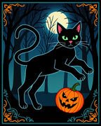 Spooky Black Cat Pumpkin Moonlit Forest Rug