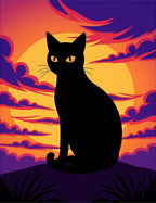 Black Cat Sunset Orange Purple Clouds Rug