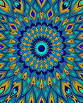 Vibrant Teal Yellow Feather Mandala Rug