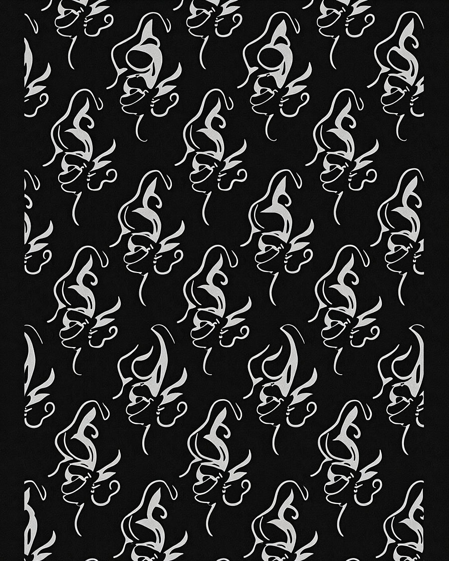 Monochromatic Abstract Butterfly Swirl Ornament Rug
