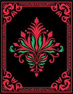 Crimson and Green Baroque Floral Frame Rug