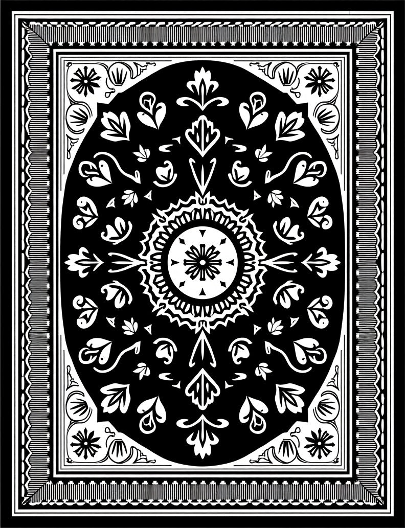 Dark Ornate Botanical Mandala Accent Rug
