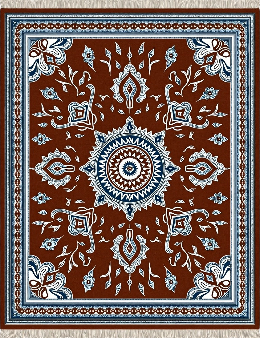 Rustic Crimson Floral Medallion Rug