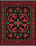 Bold Red Green Animal Floral Arrangement Rug