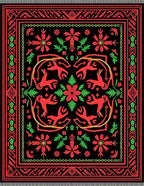 Bold Red Green Animal Floral Arrangement Rug