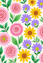 Pink Yellow Purple Floral Collage Rug