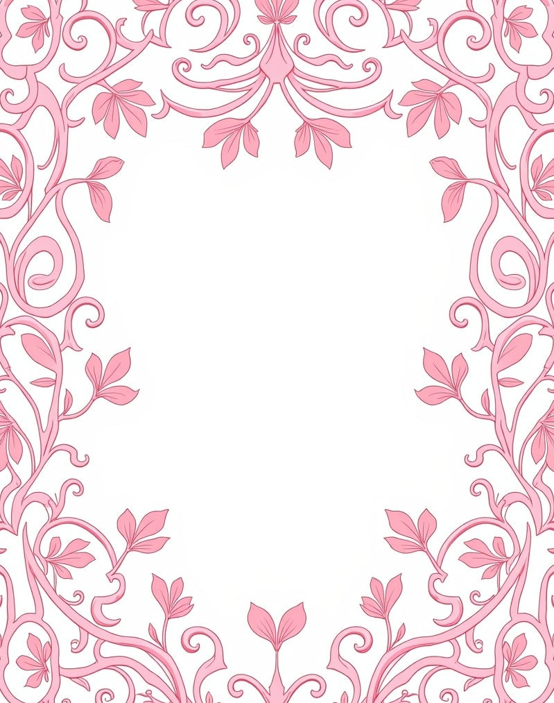 Pastel Pink Floral Vine Border Rug