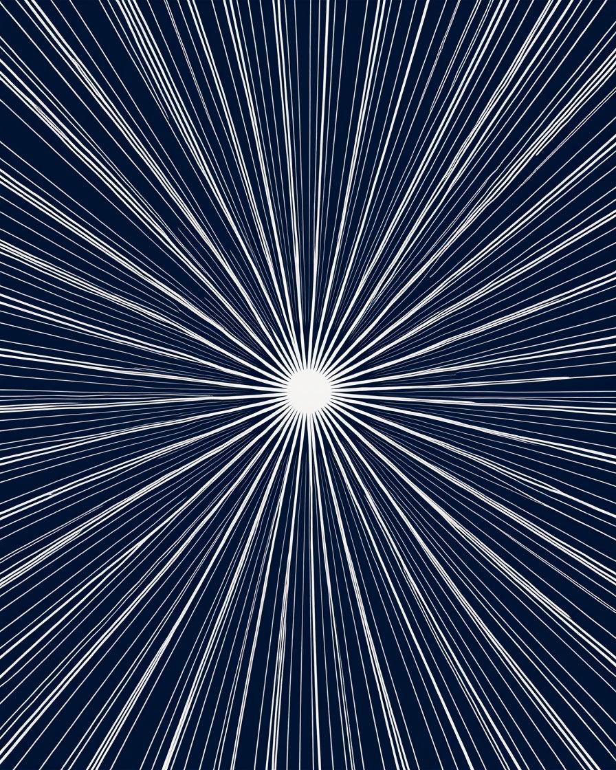Radiant White Lines Deep Blue Abstract Rug