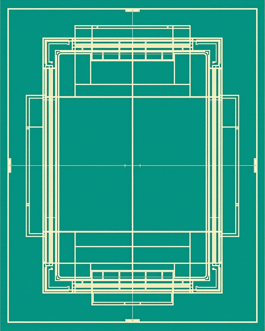 Teal Cream Geometric Layered Structure Rug