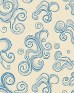 Cream Blue Swirl Abstract Flow Rug