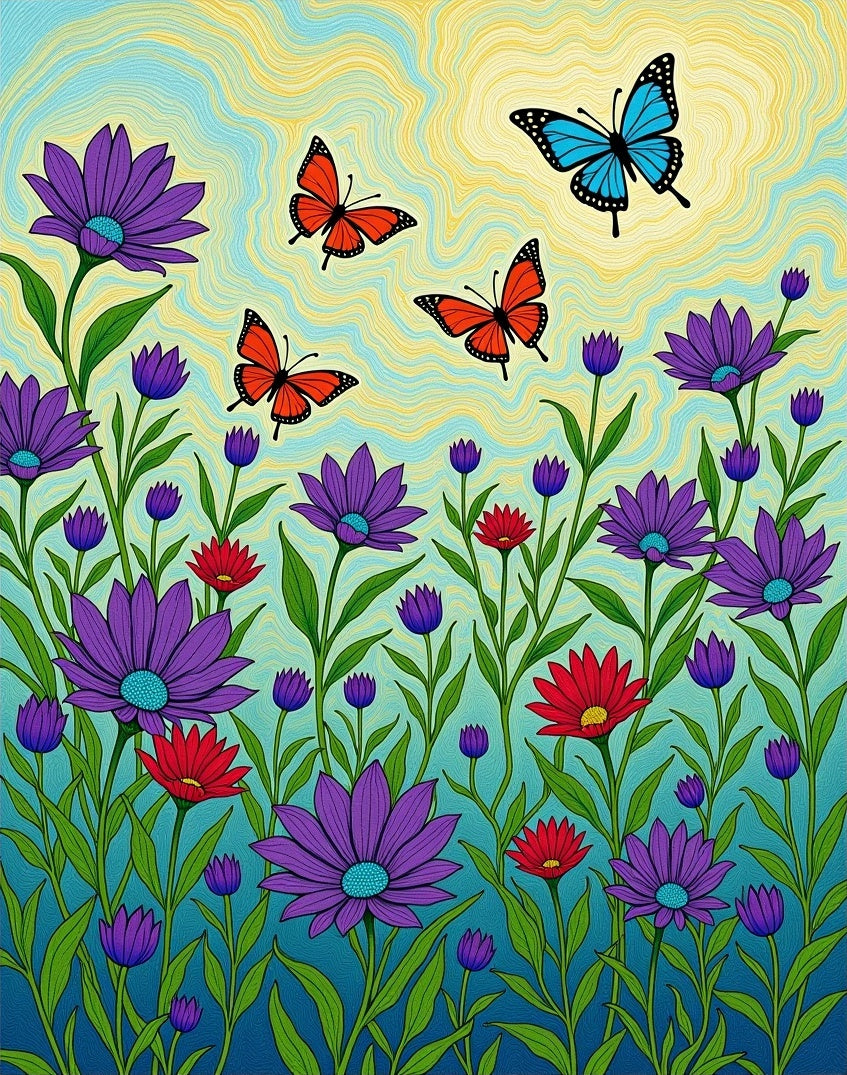 Whimsical Butterfly Garden Floral Rug