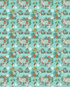 Teal Red Whimsical Figural Forest Rug