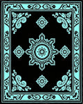 Black Aqua Floral Medallion Border Rug
