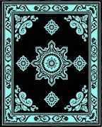 Black Aqua Floral Medallion Border Rug