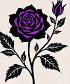 Vibrant Black Purple Rose Branch Rug
