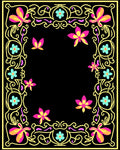 Vibrant Pink Yellow Floral Butterfly Border Rug